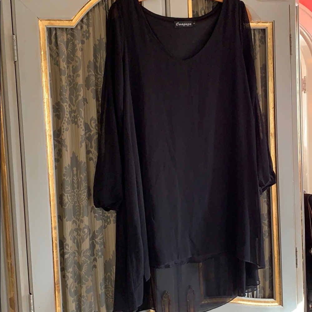 ONAYAYA black open sleeve mini dress